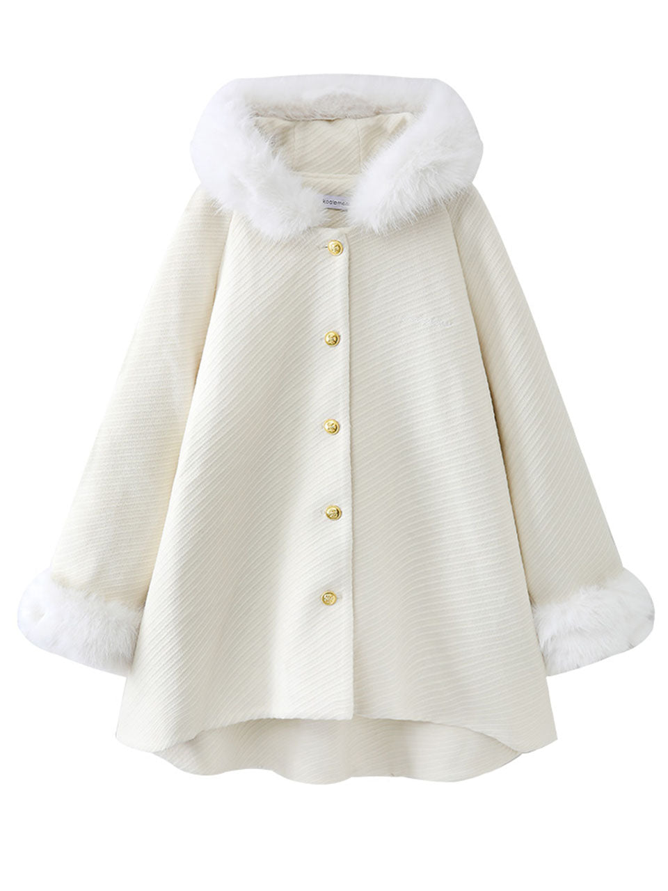 White Hooded Women's Winter Short Vintage Coat Long Sleeve