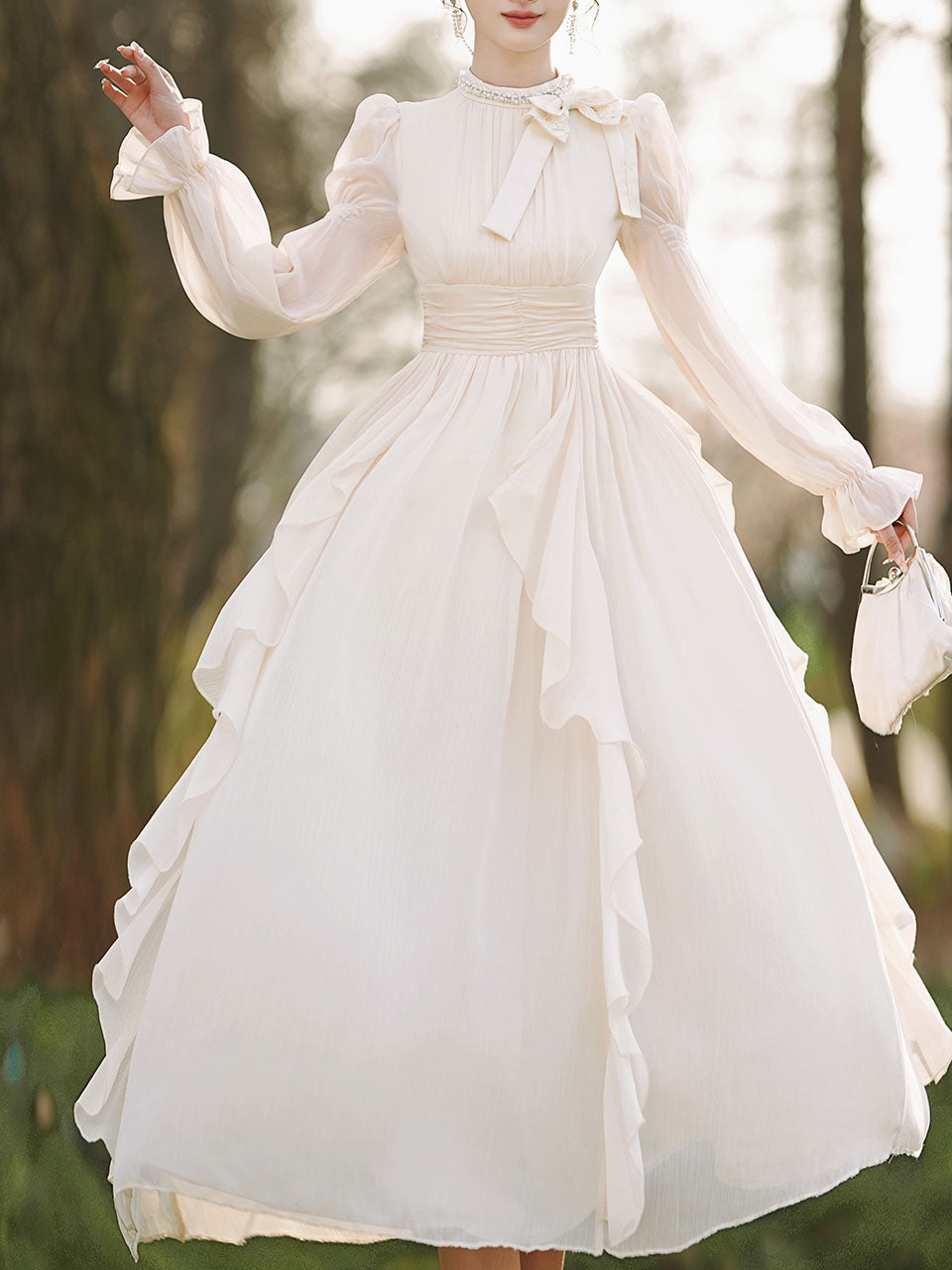 Apricot Bow Collar Wedding Vintage Fairy Dress