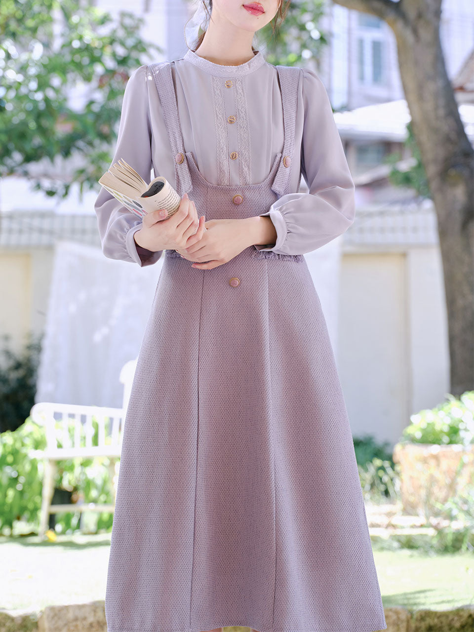 Lilac Fake Two-piece Long Sleeve Vintage 1950S Swing Dress