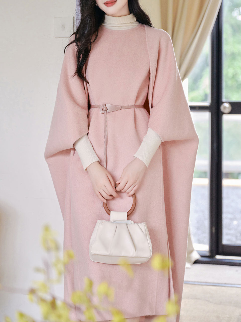 2PS Pink Vest Dress and Cape Wool Coat