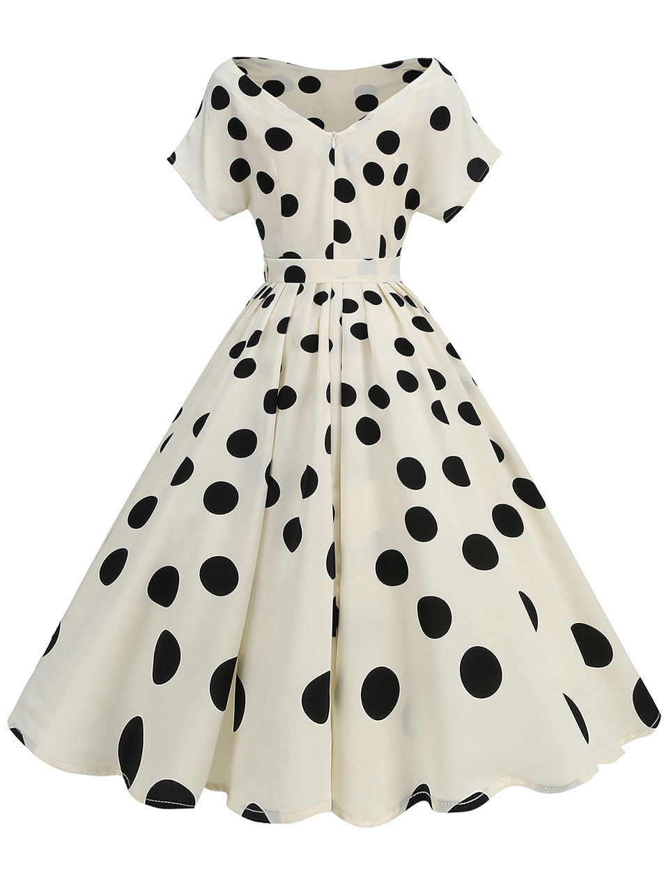 1950s White Polka Dots Short Sleeve Vintage Swing Dress