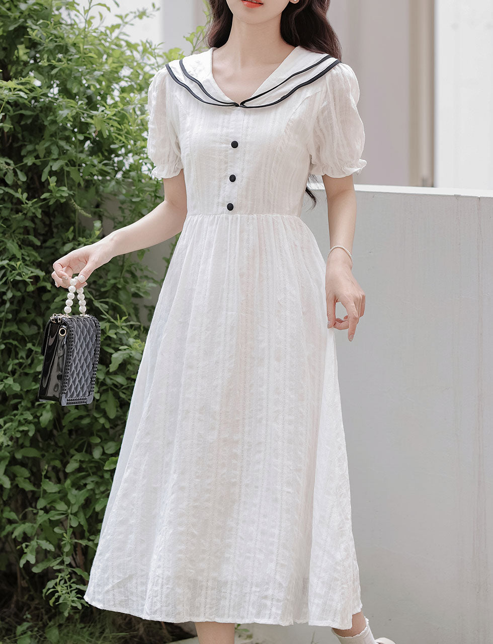 White Sailor Style 1950S Vintage Cotton Dress