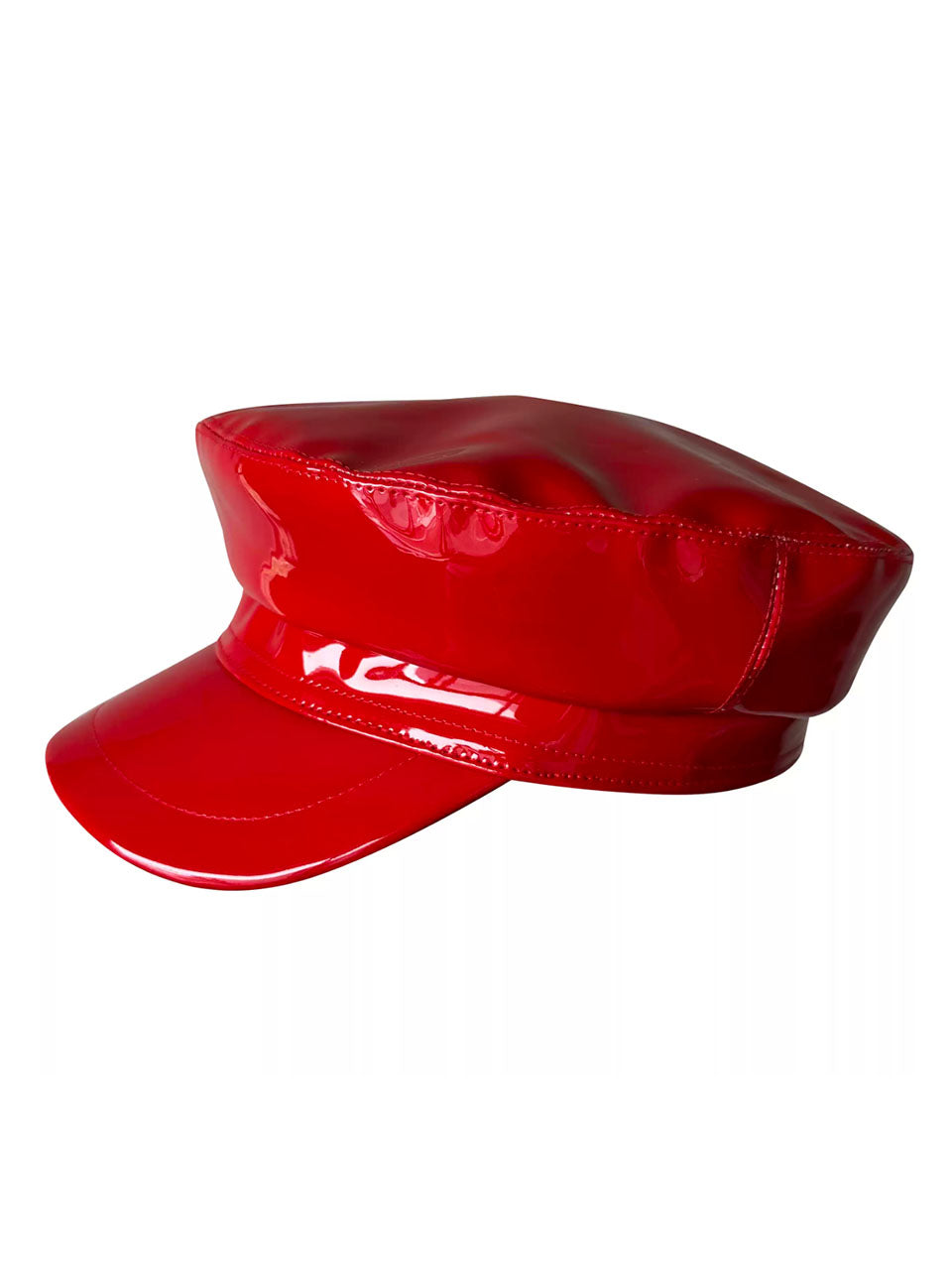 Red Patent Leather Biker Hat