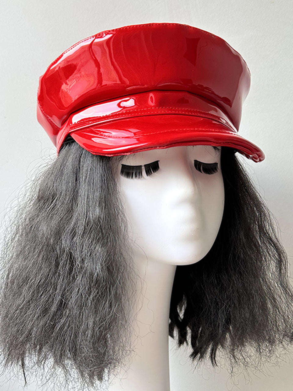 Red Patent Leather Biker Hat