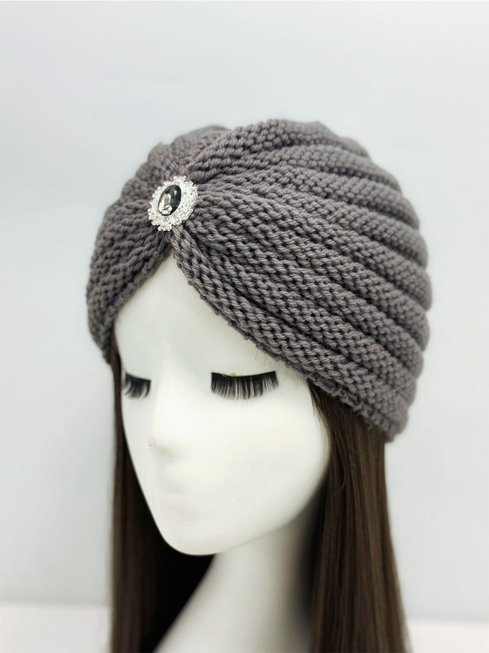 Knitted Beanie with Rhinestone Charm Hat