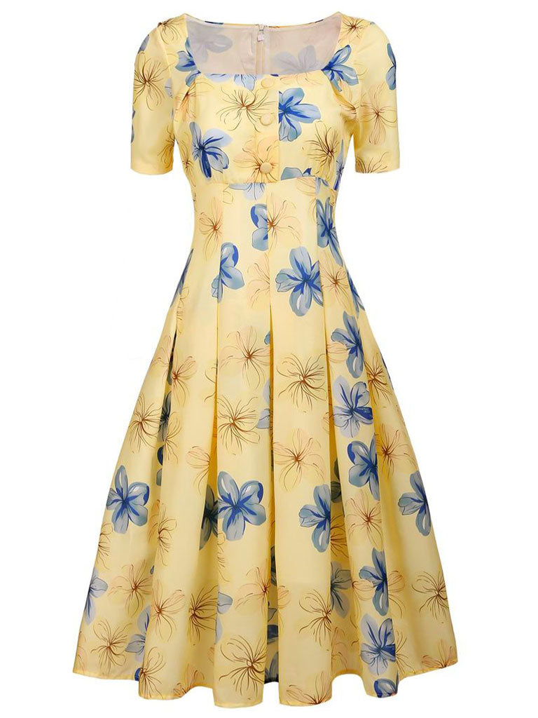 The Marvelous Mrs.Maisel Same Style Yellow Floral Swing 50S Dress with Glass