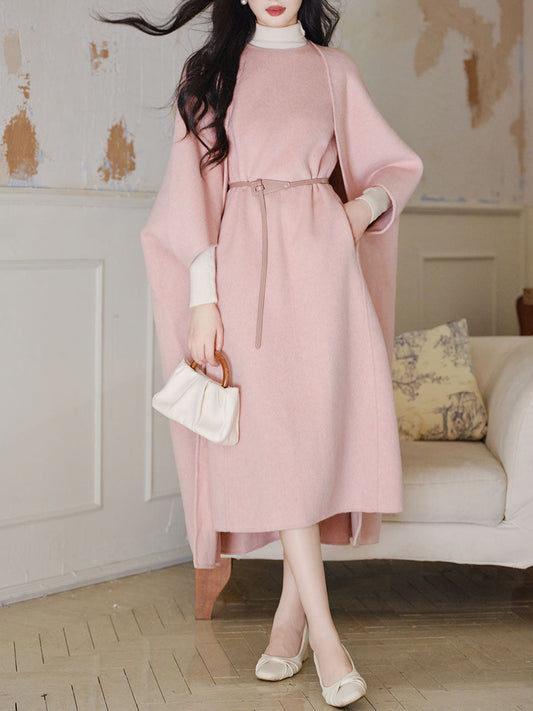 2PS Pink Vest Dress and Cape Wool Coat