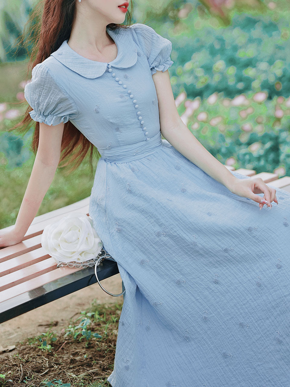 Baby Blue Dandelion Embroidery Peter Pan Collar Vintage Dress