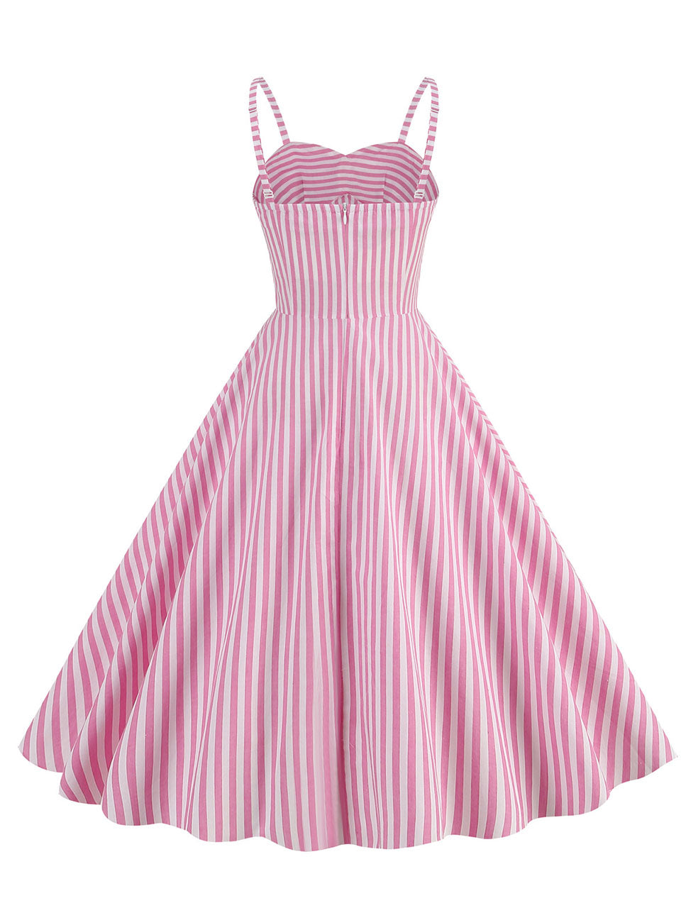 Pink And White Vertical Stripe Spaghetti Strap Barbie Same Style 1950S Vintage Dress