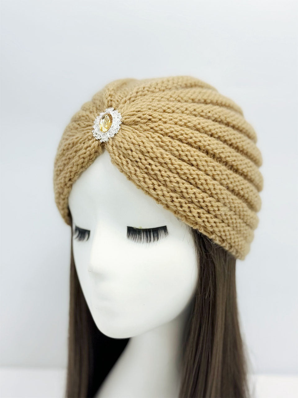 Knitted Beanie with Rhinestone Charm Hat