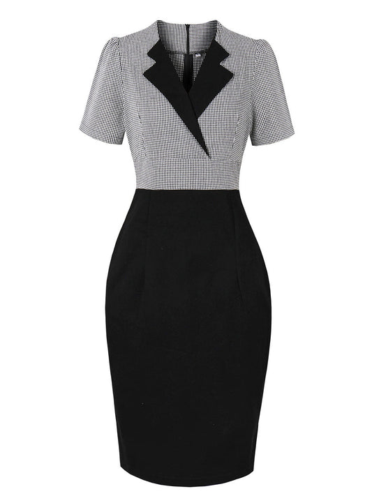 Black V Neck 1950s Vintage Bodycon Dress