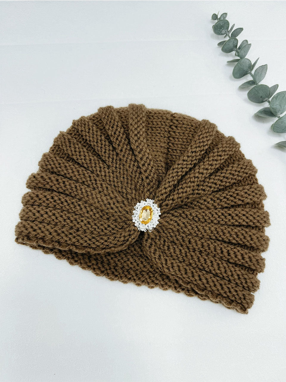 Knitted Beanie with Rhinestone Charm Hat