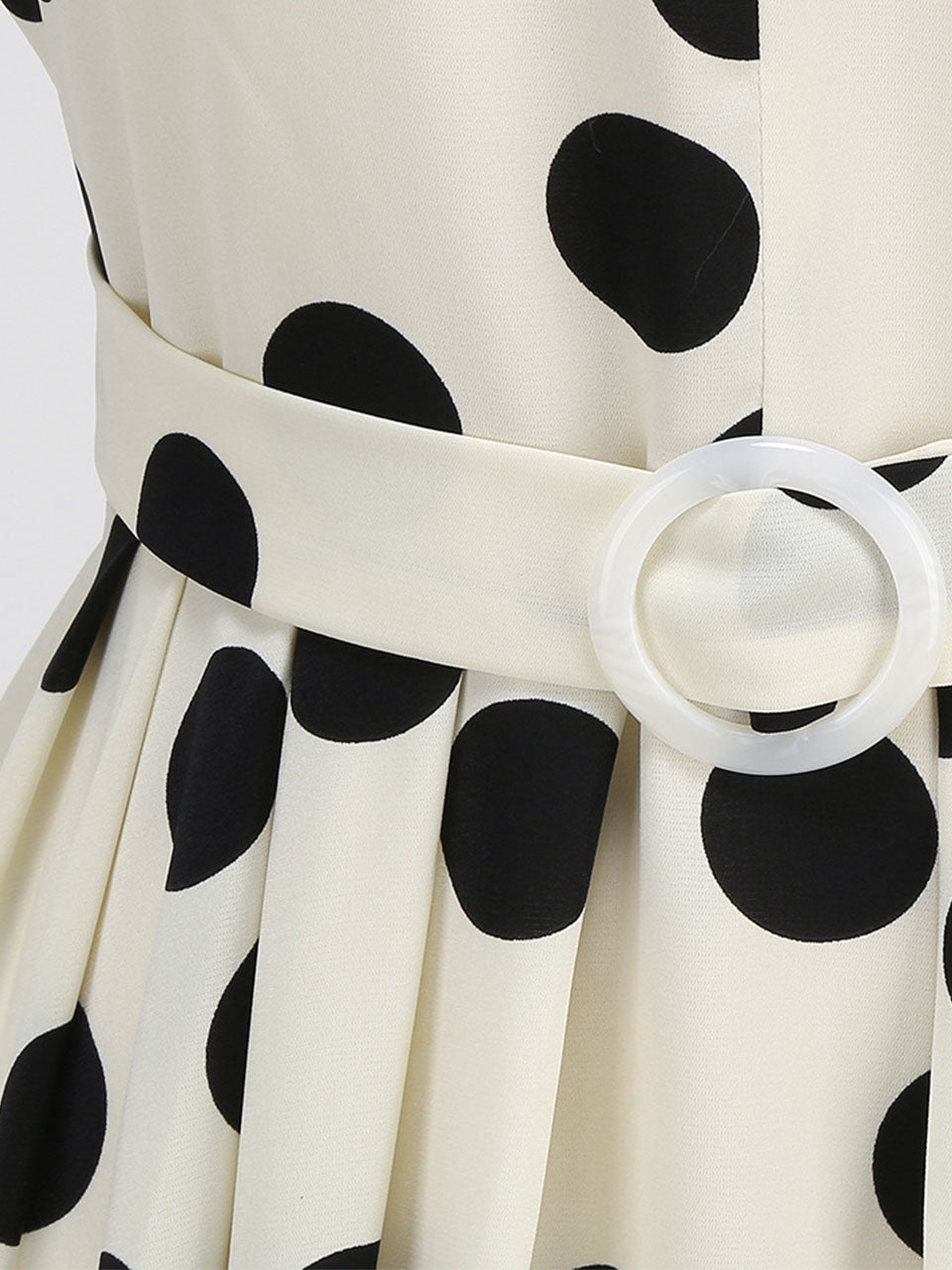 1950s White Polka Dots Short Sleeve Vintage Swing Dress