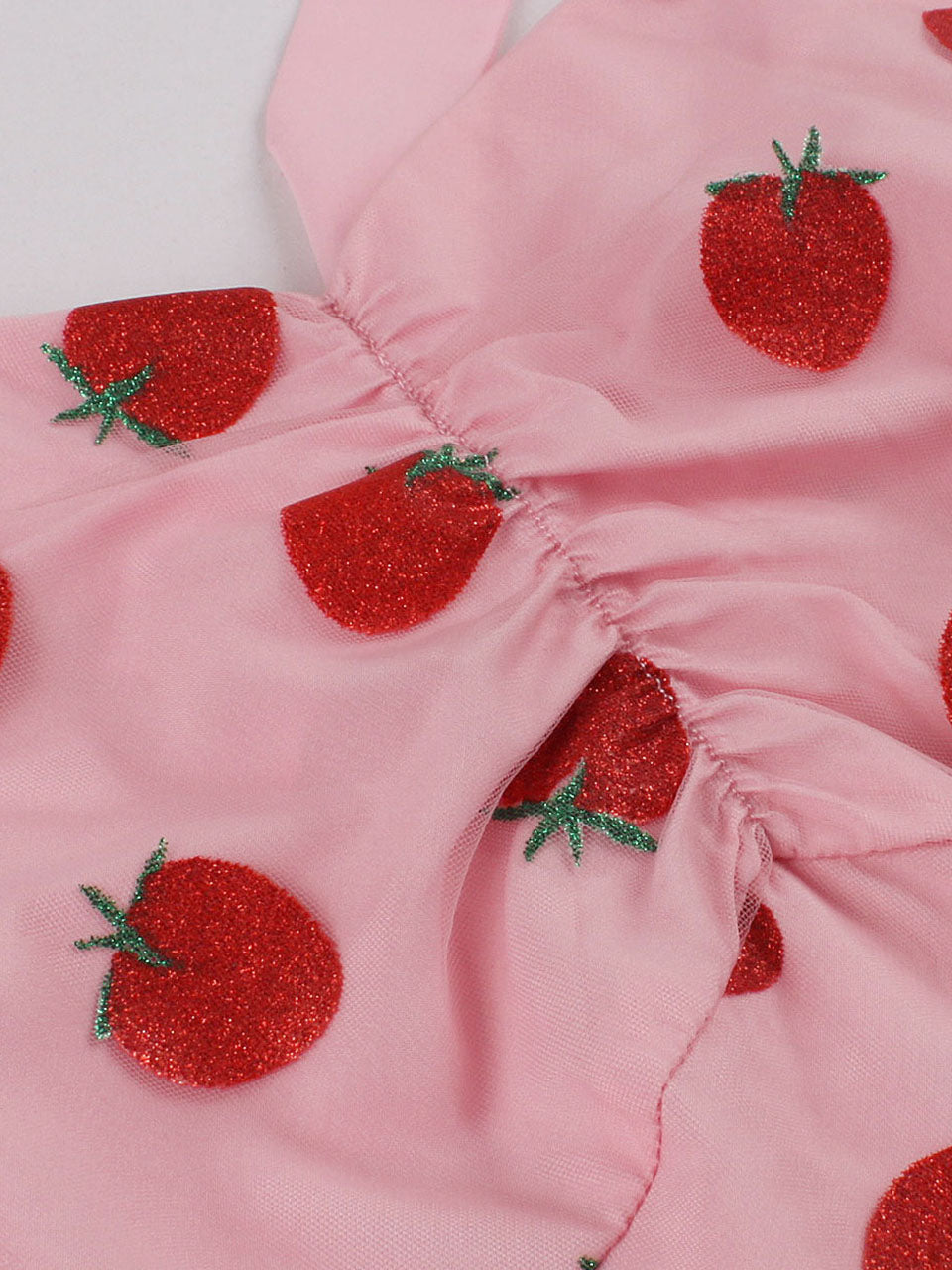 Pink Strawberry Embroidered 1950s Vintage Swing Dress